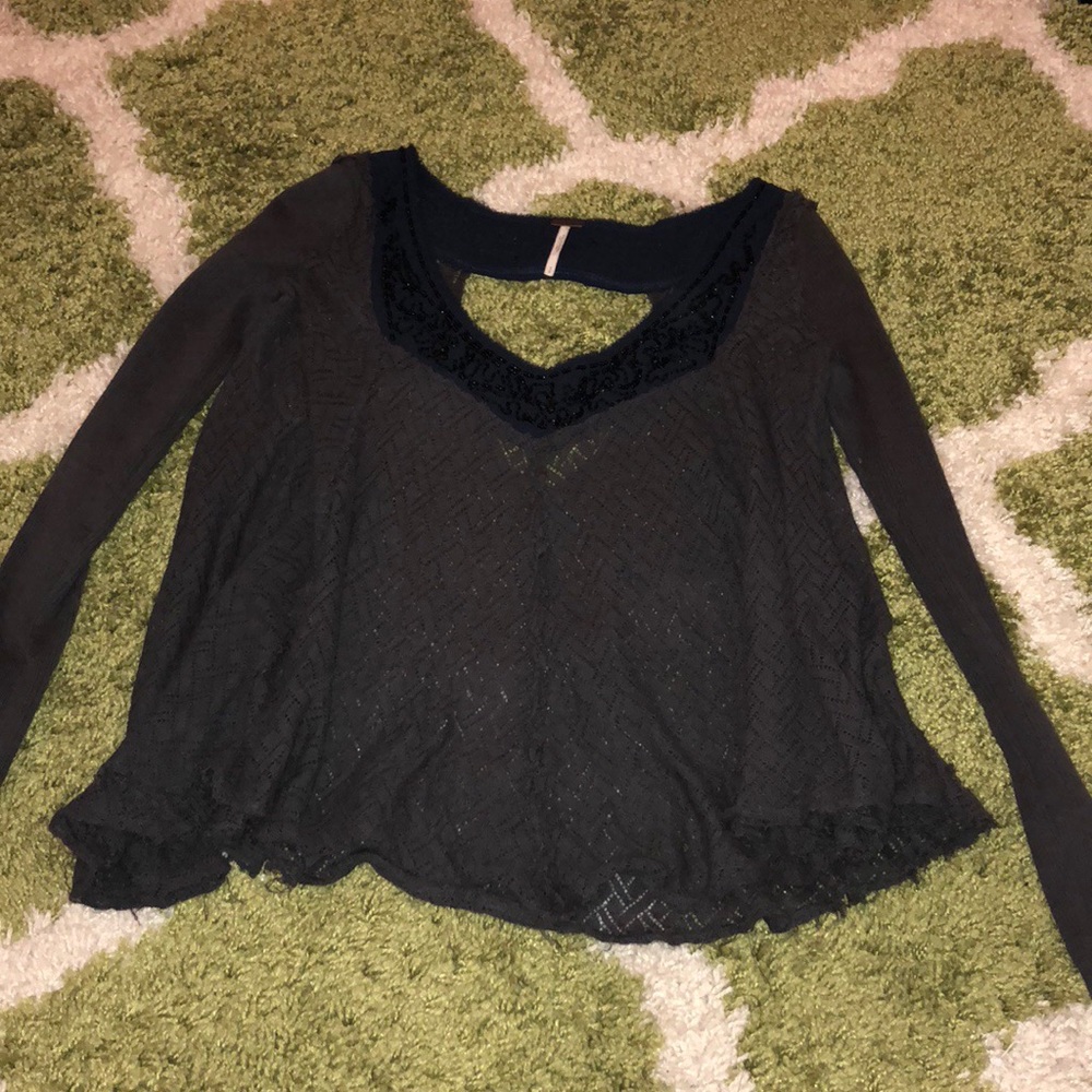 Navy/gray Free People beaded neckline Sweater top